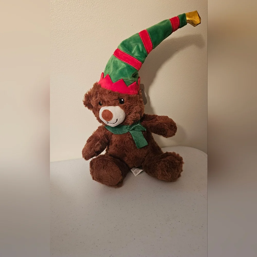 Dog Toy Christmas Brown Teddy Bear with Festive Hat